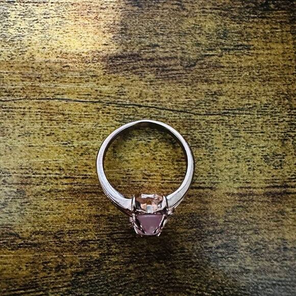 Sterling Silver 925 Faceted Rose Quartz & Pink Cubic Zirconia Ring Size 6.75 - Picture 2 of 3